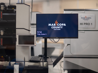 An air-gapped room to show that tabulation machines aren't connected to the internet at the Maricopa County Tabulation and Election Center. The Elections Department galvanized security and transparency measures after the election denial movement in 2020.